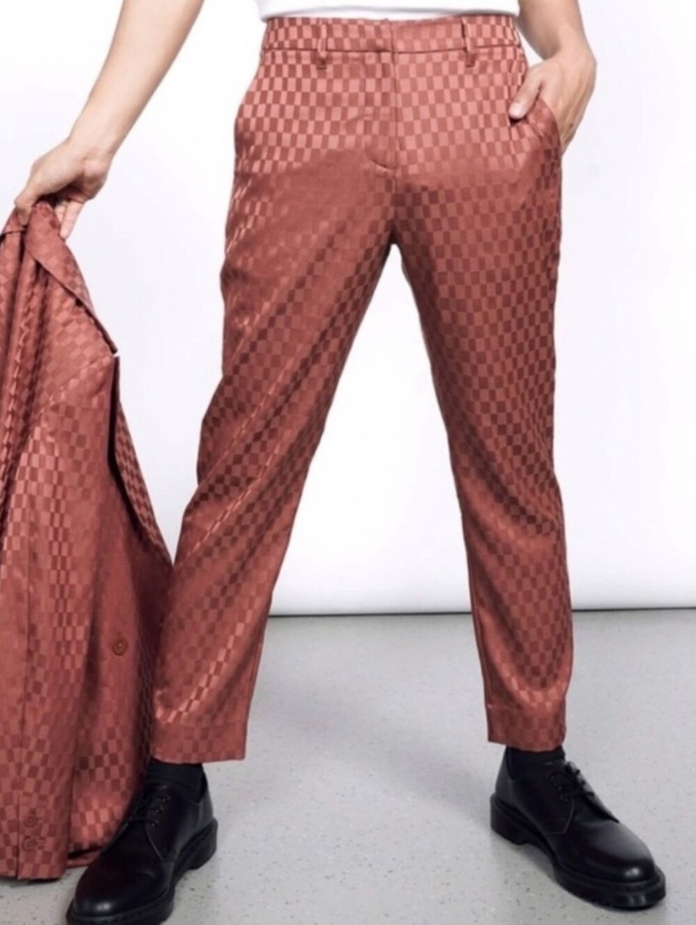 Wildfang Empower Slim Crop Pant Check Jacquard Trousers